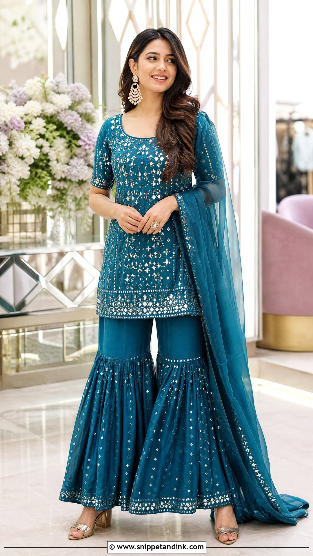 Mirror Work Gharara Set For Sangeet Function - Snippet and Ink - 25 Marriage Function Dress Ideas