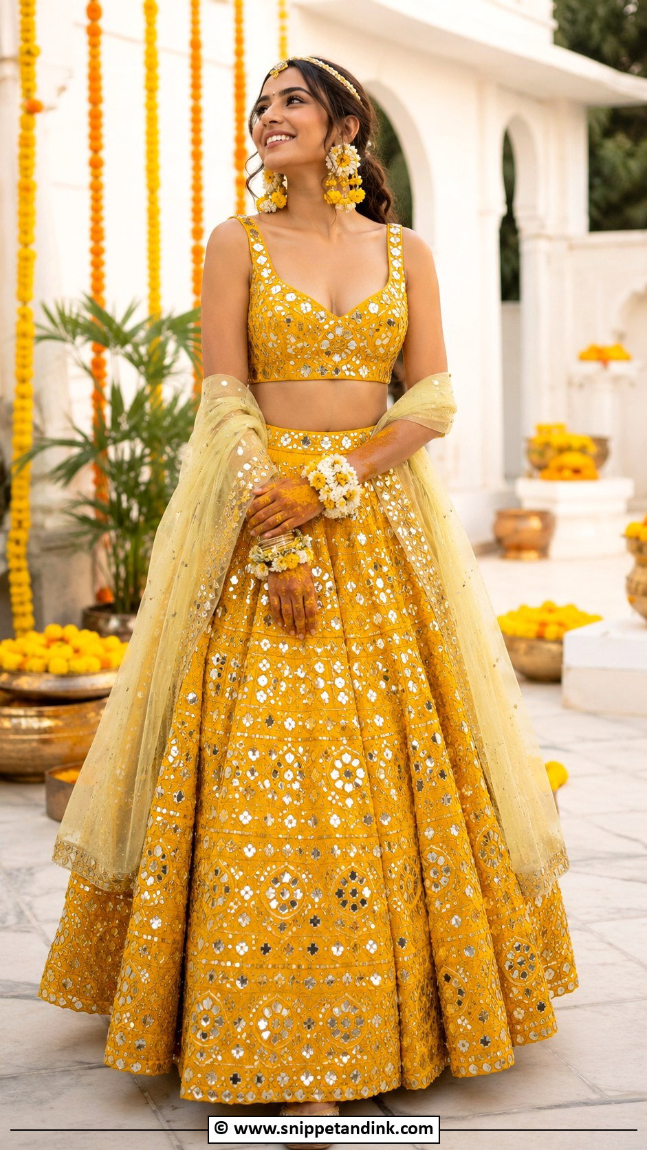 Mirror Work Haldi Lehenga For Bride - Snippet and Ink - 30 Haldi Outfit Ideas for Bride