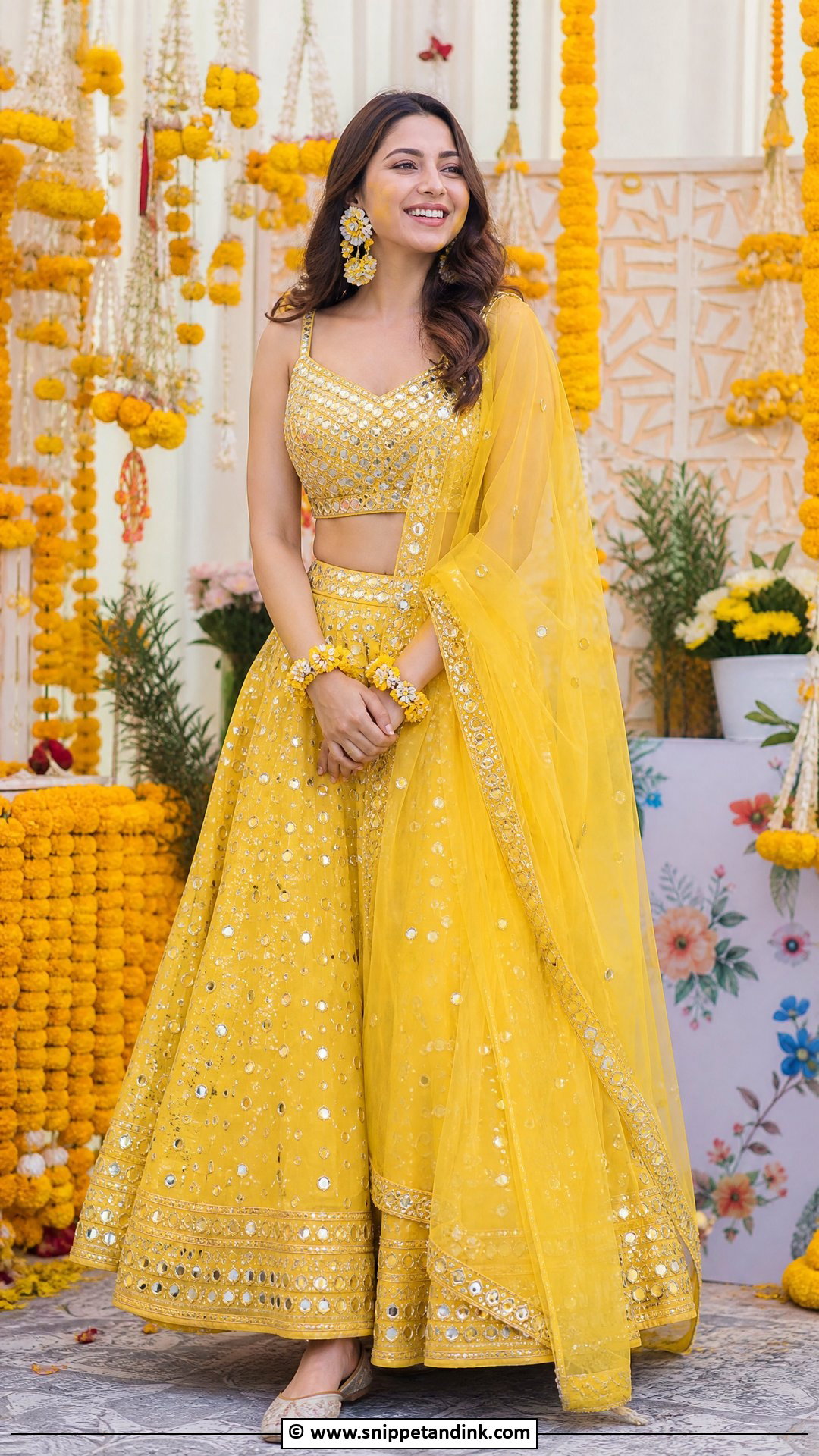 Mirror Work Haldi Lehenga For Bride - Snippet and Ink - 35 Haldi Dress for Bride Ideas