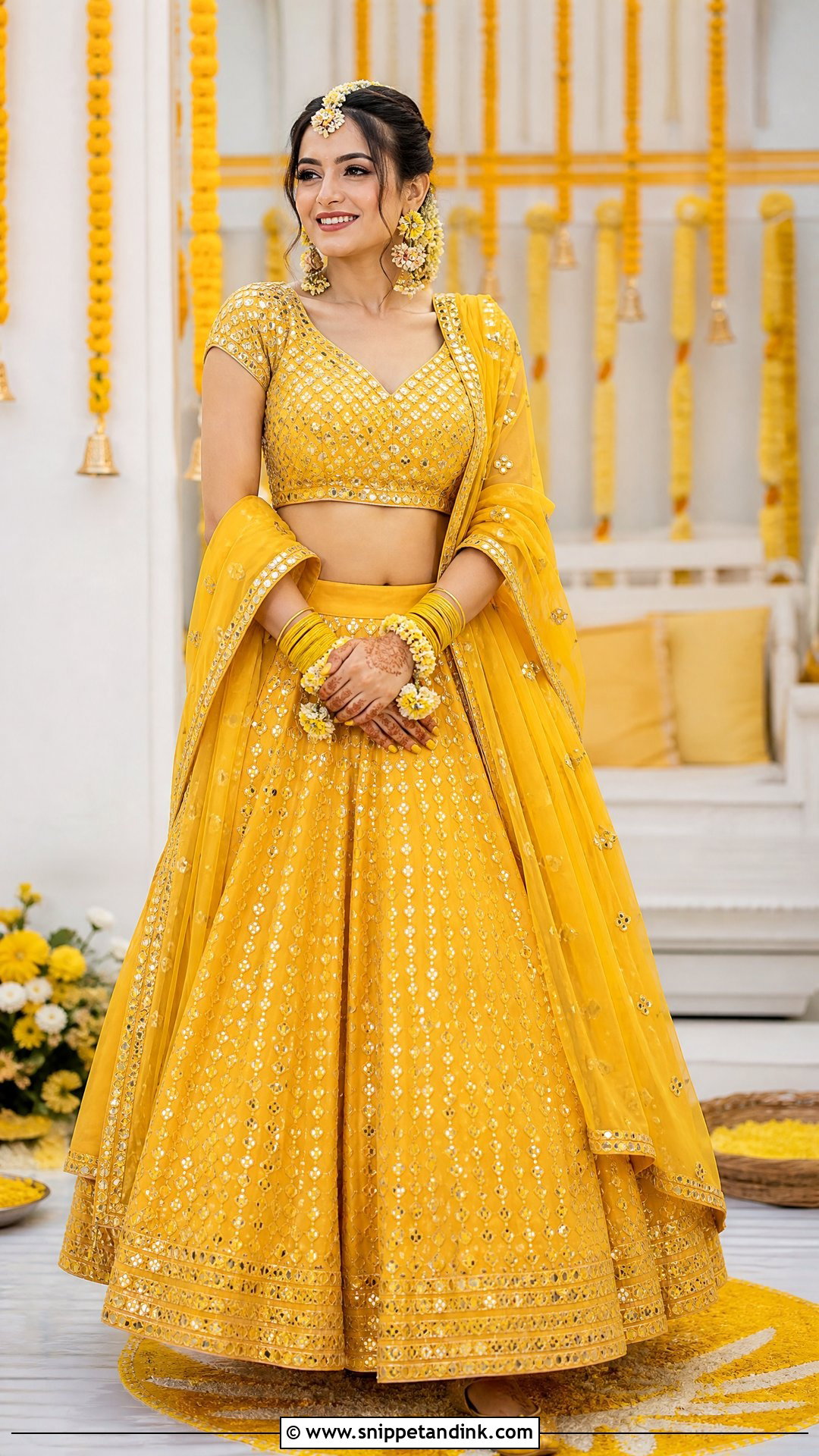 Mirror Work Haldi Lehenga For Bride - Snippet and Ink - 25 Haldi Function Dress for Bride Ideas
