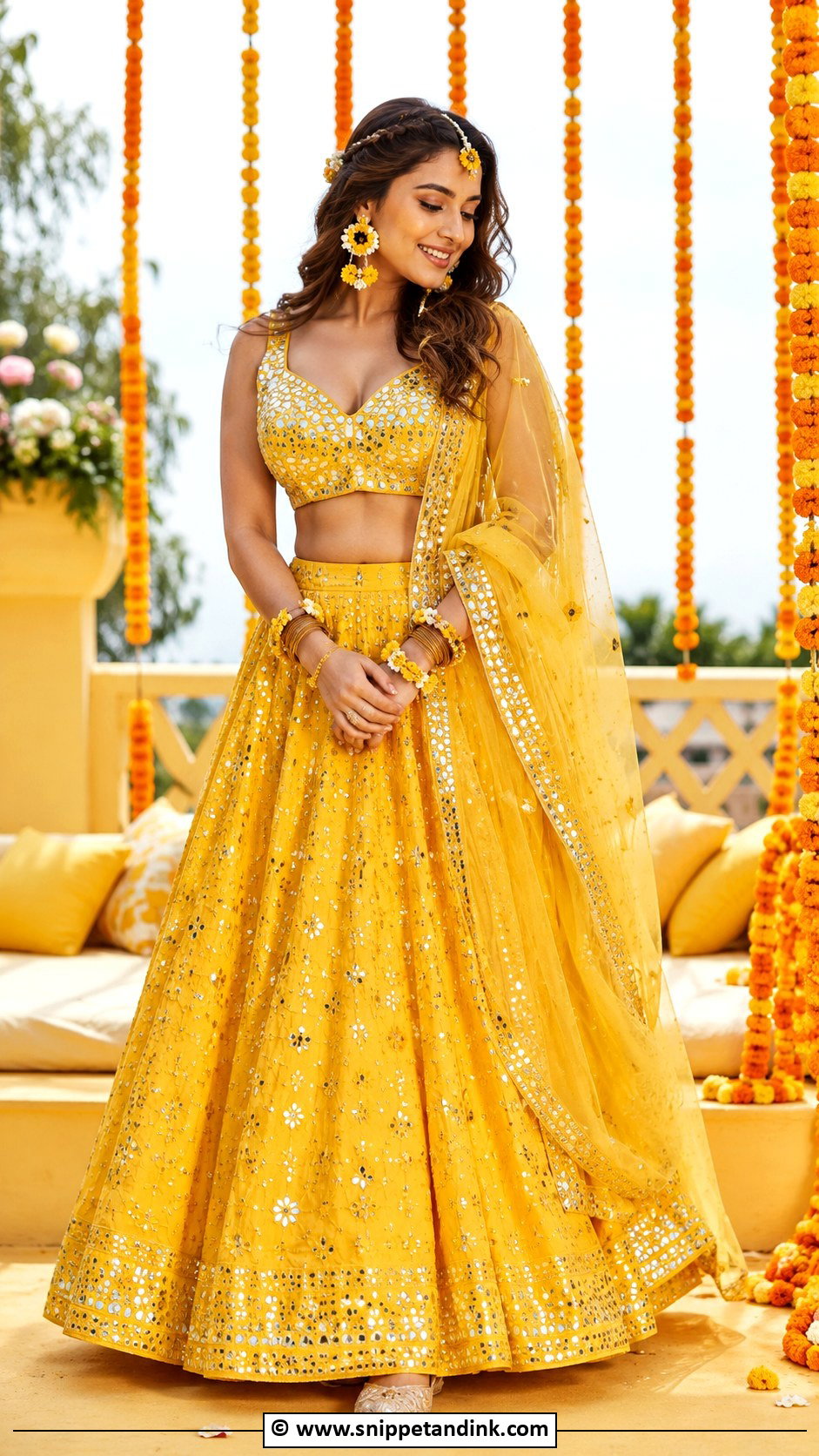 Mirror Work Haldi Lehenga For Bride - Snippet and Ink - 30 Best Haldi Outfits for Brides