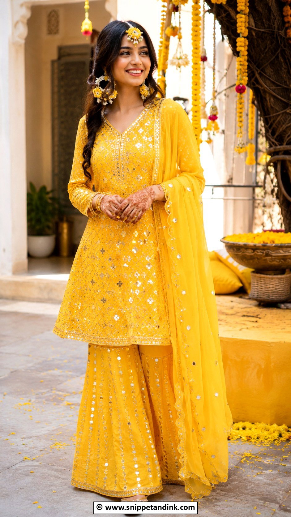 Mirror Work Haldi Outfit - Snippet and Ink - 30 Unique Haldi Ceremony Outfit for Bride Ideas