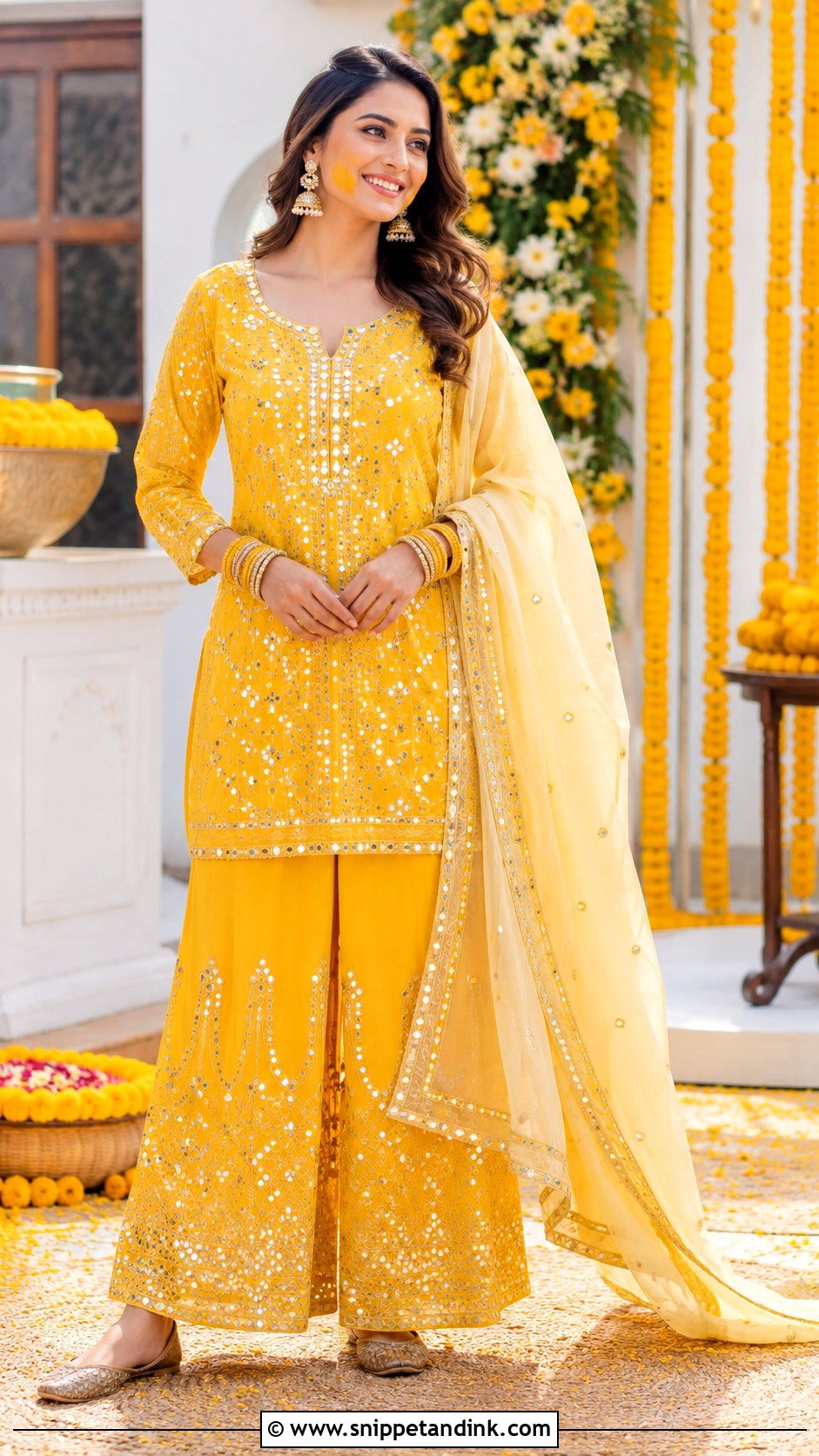 Mirror Work Haldi Outfit - Snippet and Ink - 25 Wedding Haldi Outfit Ideas