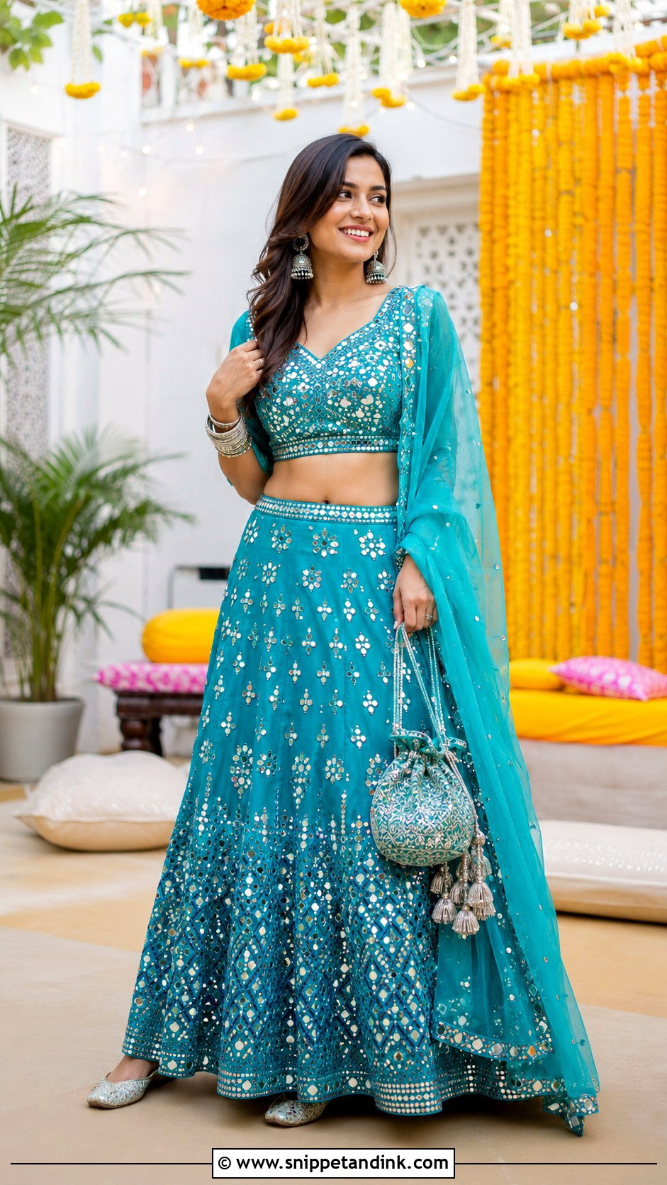 Mirror Work Indian Bridesmaid Lehenga - Snippet and Ink - 20 Indian Bridemates Dress Ideas