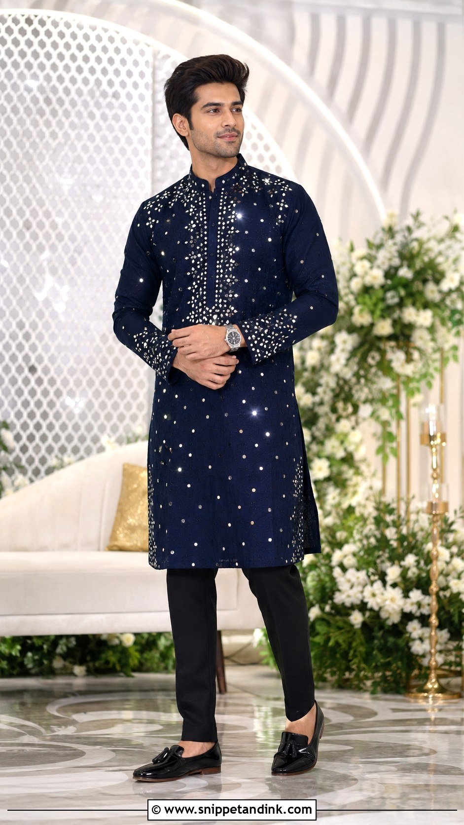 Mirror Work Kurta Brother Sangeet Outfit - Snippet and Ink - 20 Brother Outfit for Sister Wedding Ideas
