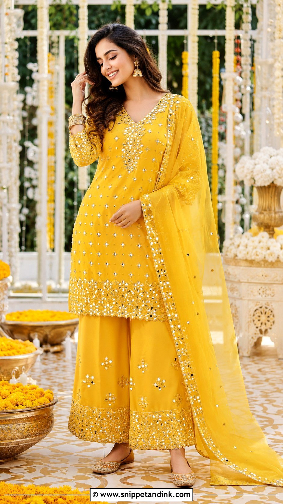 Mirror Work Kurta Set For Haldi - Snippet and Ink - 25 Haldi Dress for Bride Sister Ideas