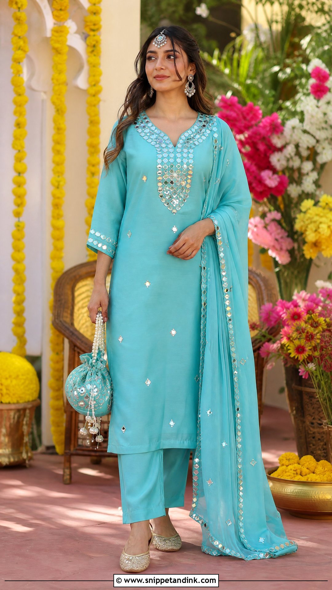 Mirror Work Kurta Set For Mehendi - Snippet and Ink - 20 Simple Mehendi Outfits