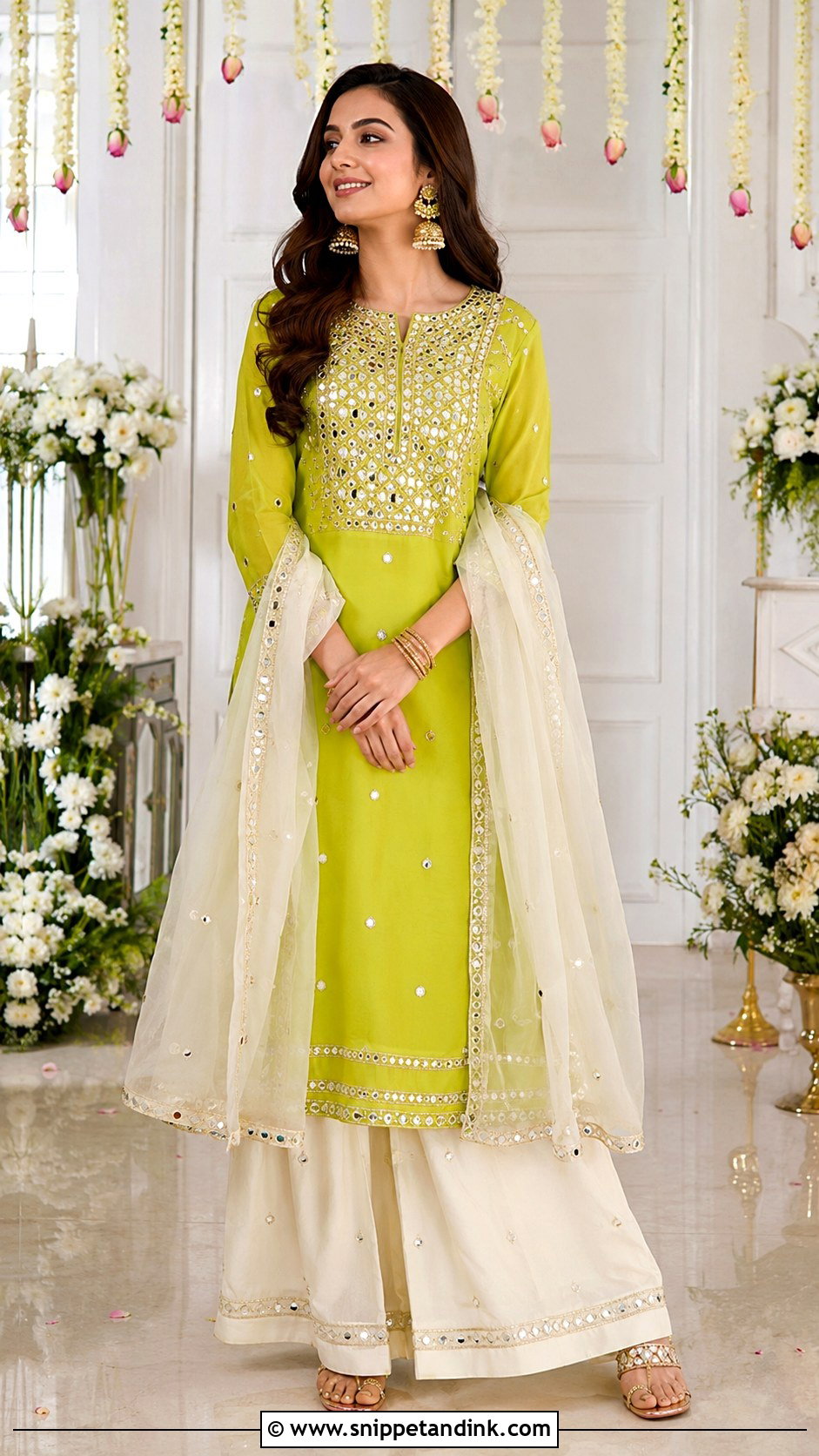 Mirror Work Kurta Set For Mehndi Ceremony - Snippet and Ink - 25 Mehndi Ceremony Outfit Ideas