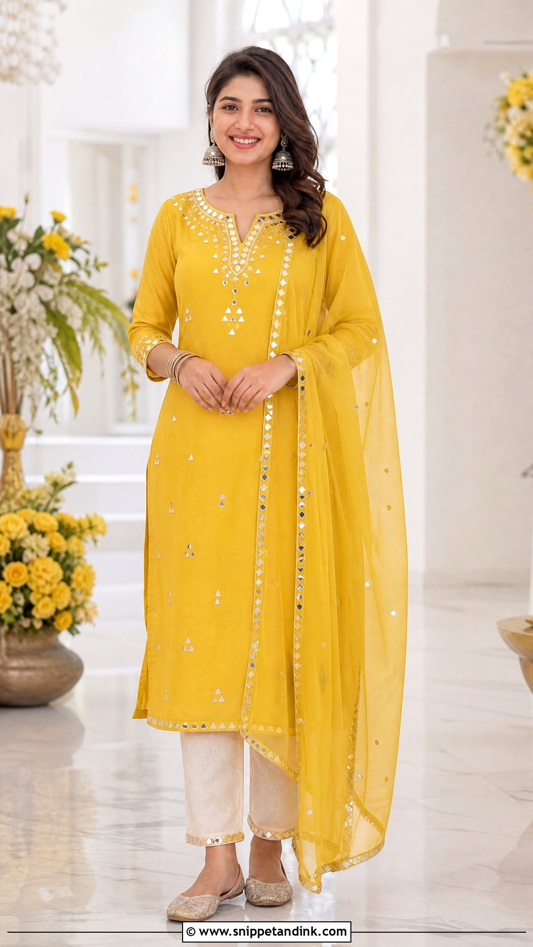 Mirror Work Kurta Set Haldi Outfit - Snippet and Ink - 25 Aesthetic Haldi Outfits