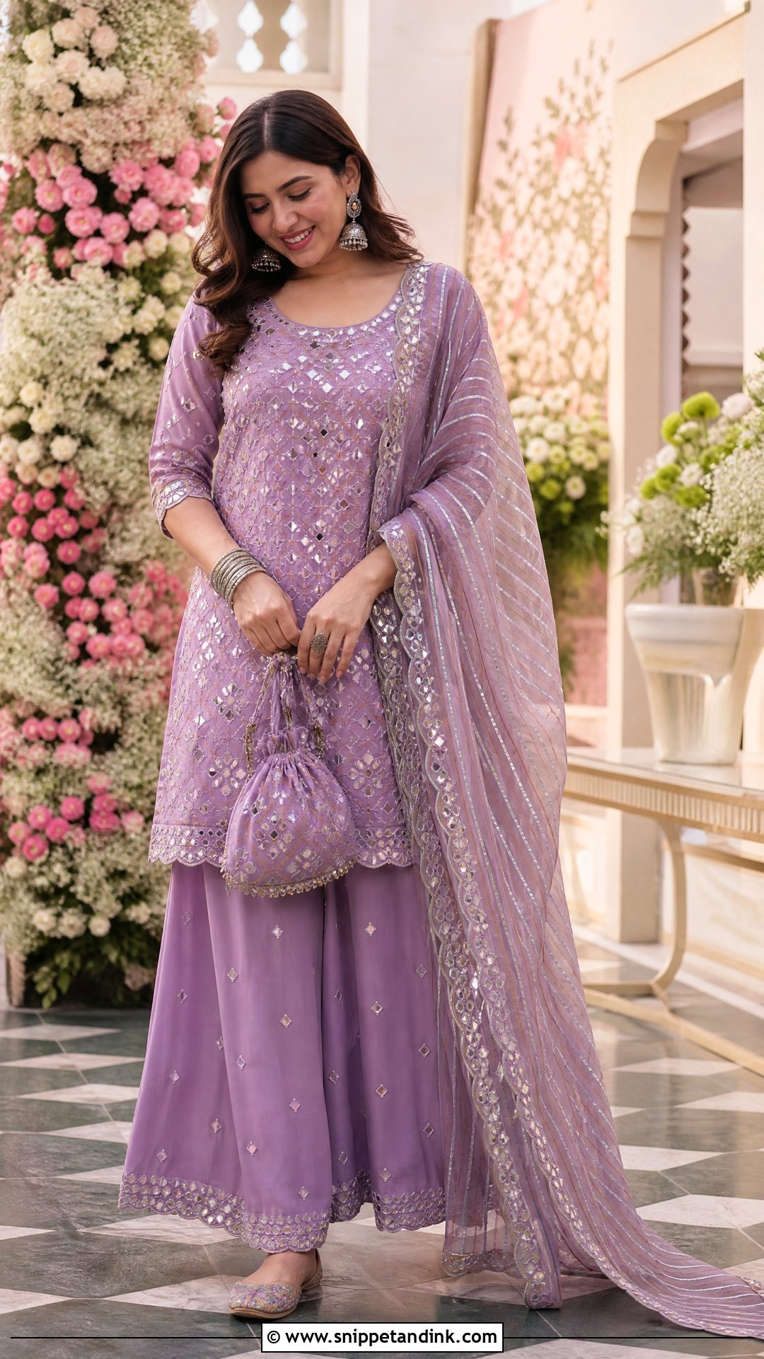 Mirror Work Kurta Set With Palazzo Pants - Snippet and Ink - 25 Kurta Set for Wedding Ideas