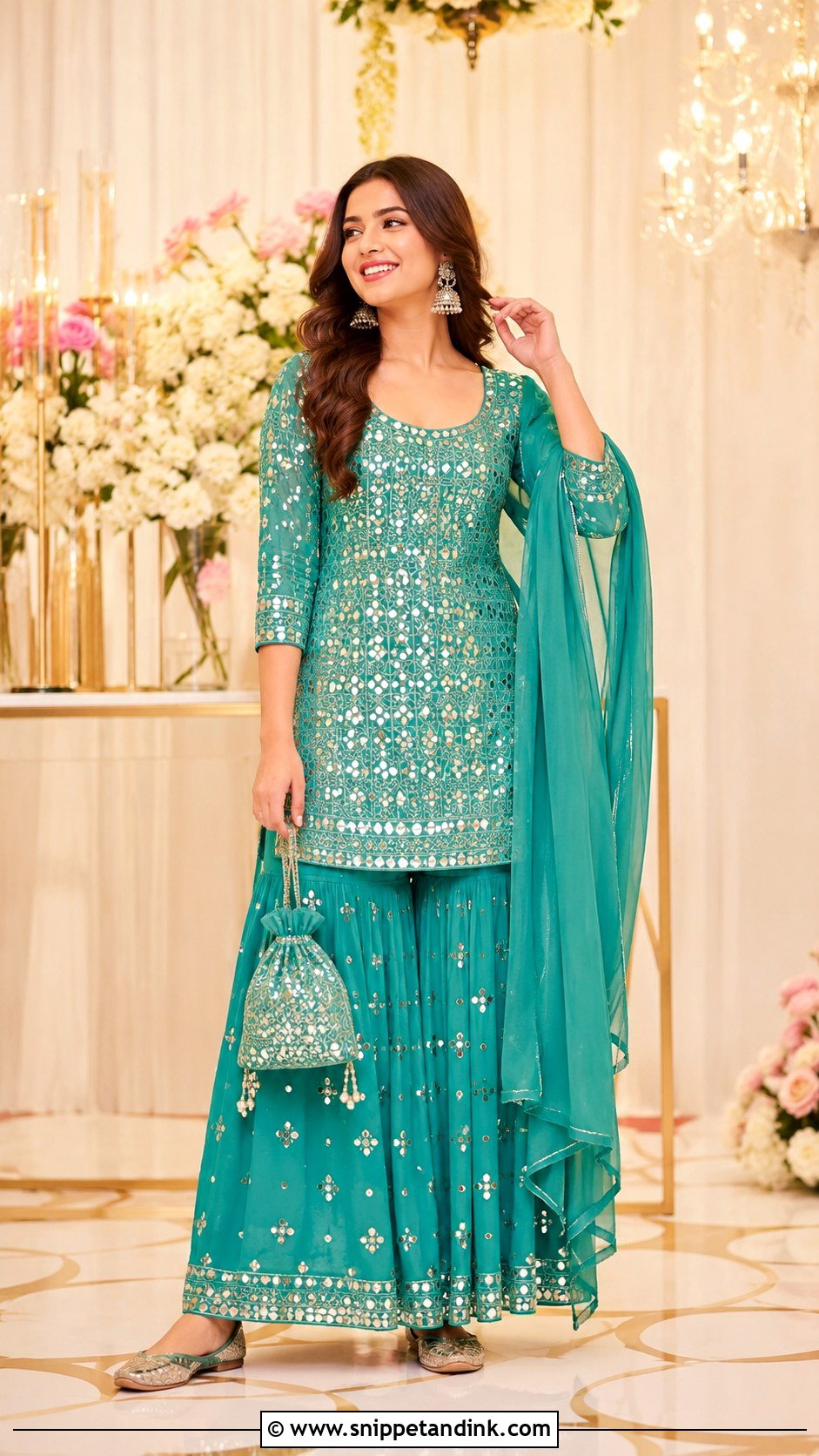 Mirror Work Kurta With Sharara - Snippet and Ink - 20 Kurta Wedding Ideas