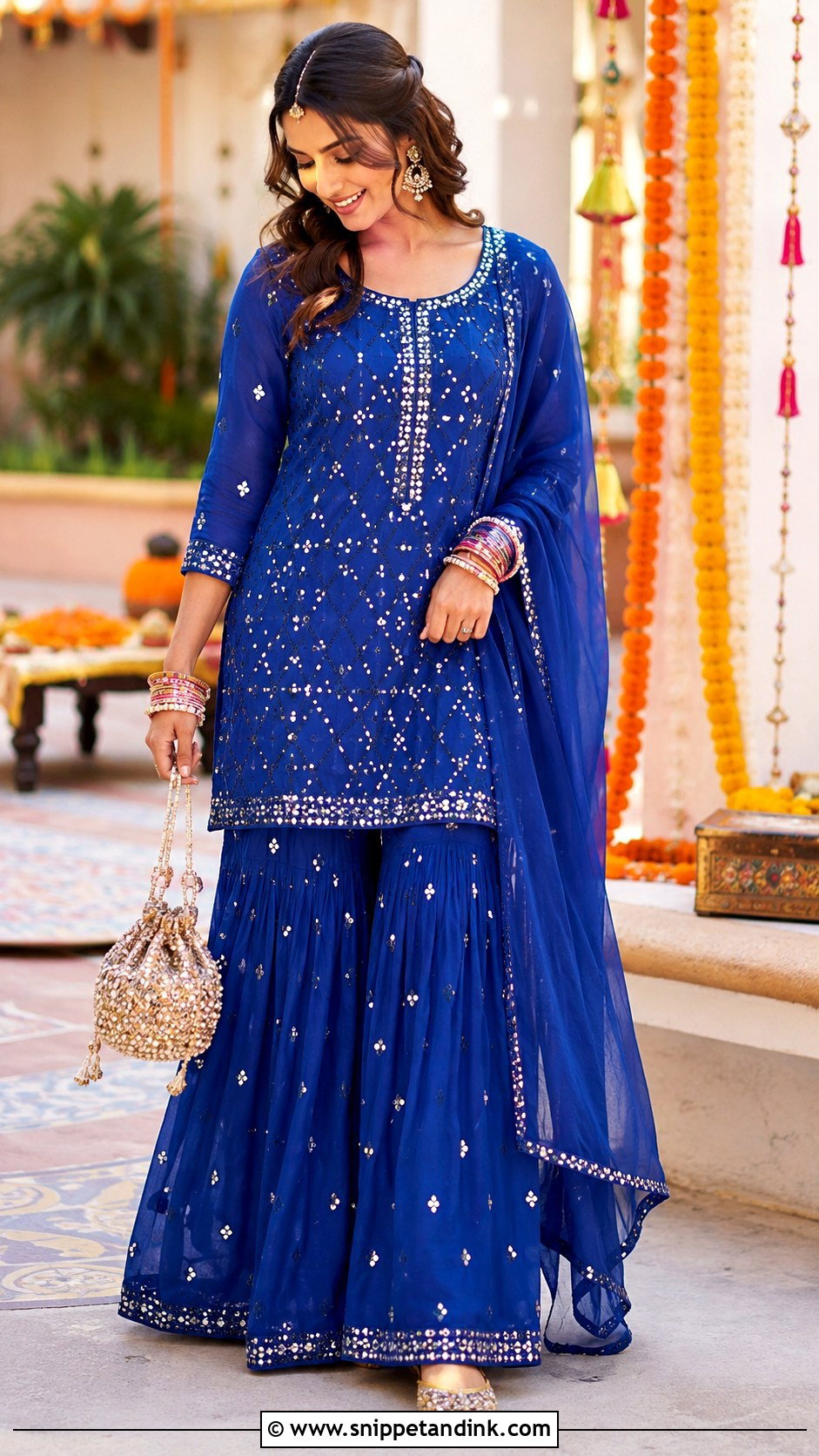 Mirror Work Kurti With Sharara - Snippet and Ink - 20 Wedding Kurti Ideas