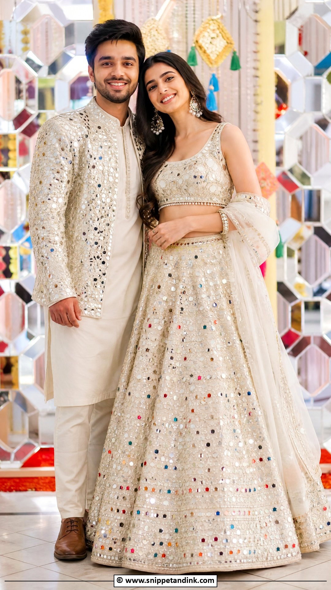 Mirror Work Lehenga And Mirror Work Kurta - Snippet and Ink - 35 Indian Couple Matching Dress Ideas