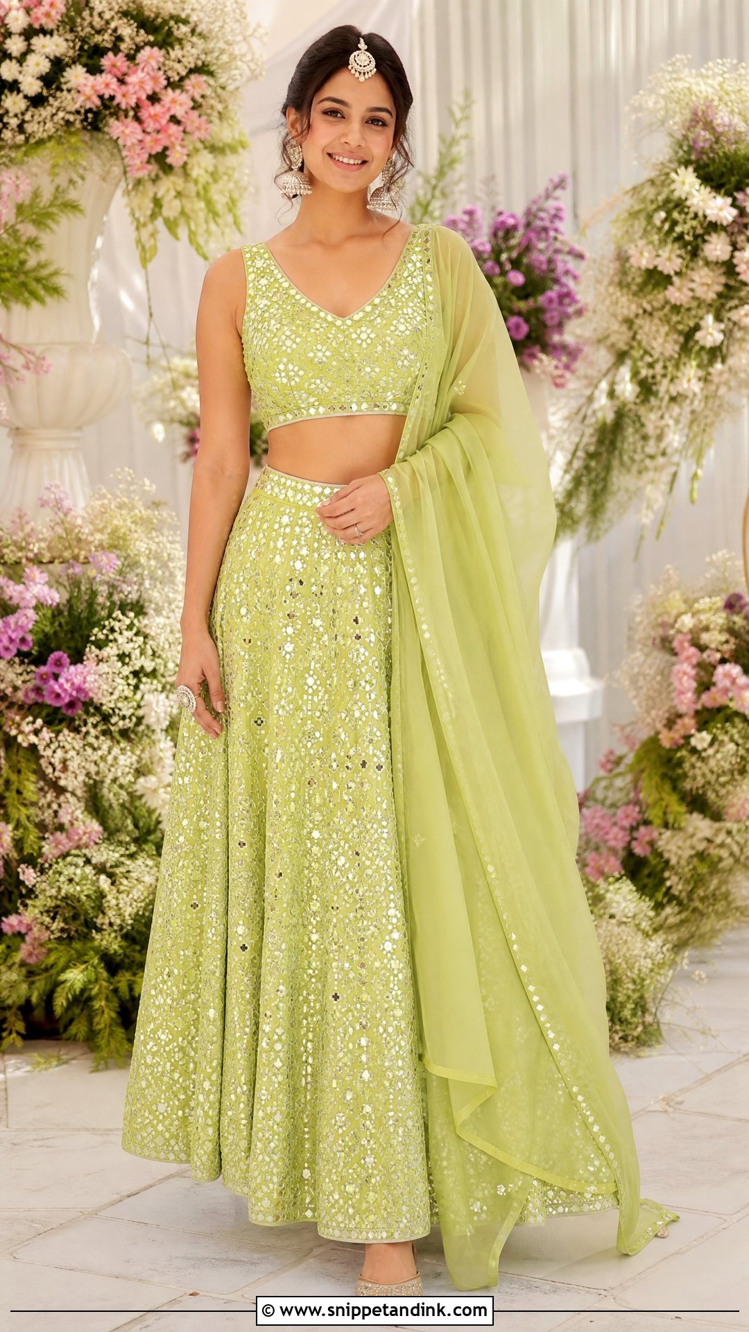 Mirror Work Lehenga Bridal Mehndi Outfit - Snippet and Ink - 20 Simple Bridal Mehndi Outfit Ideas