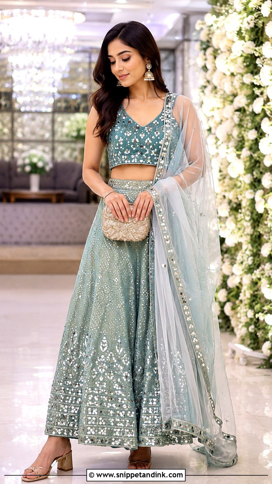 Mirror Work Lehenga Cocktail Dress - Snippet and Ink - 30 Indian Wedding Cocktail Dress Ideas