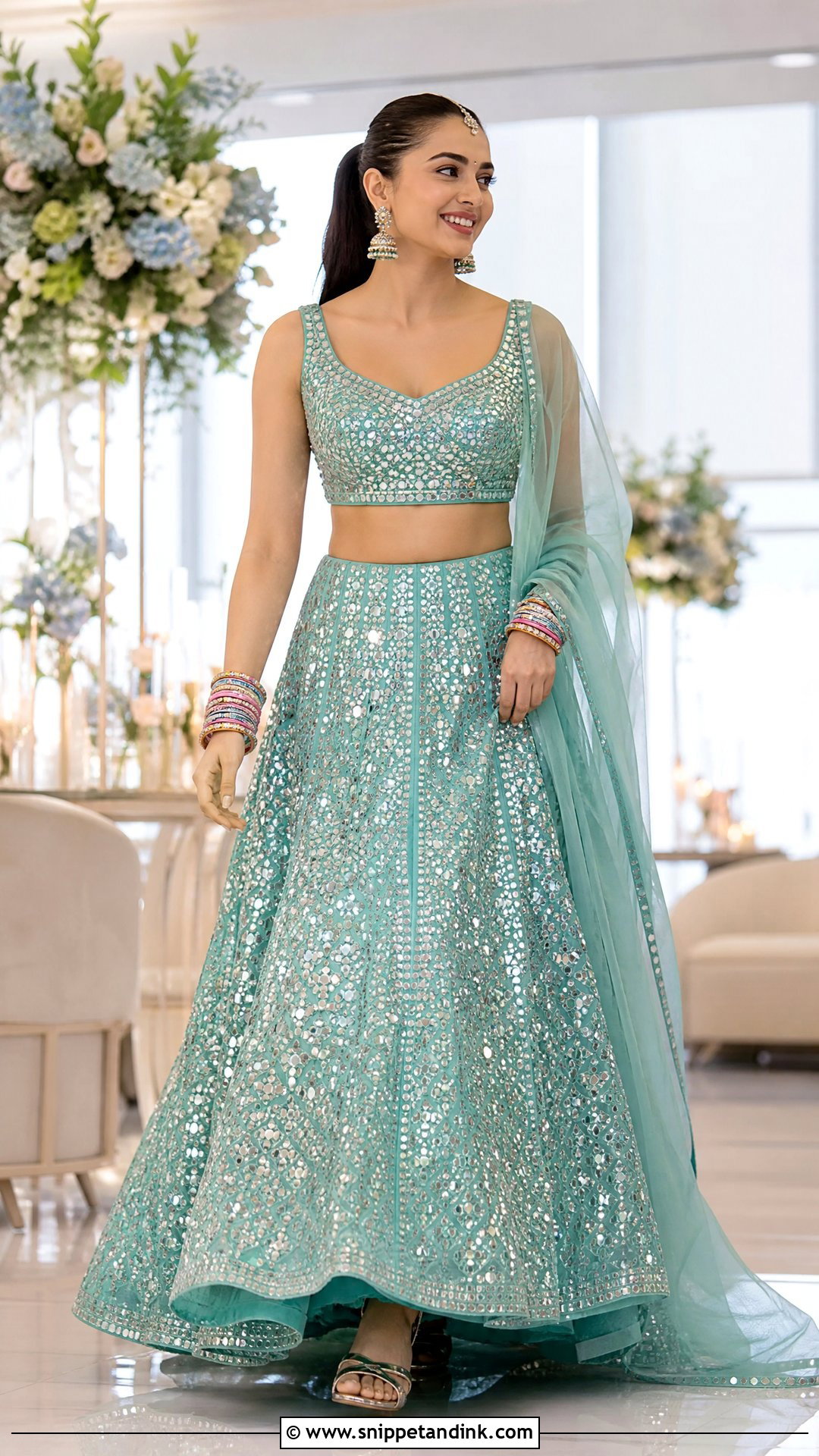 Mirror Work Lehenga Dholki Bridal Outfit - Snippet and Ink - 20 Dholki Outfit Bride Ideas