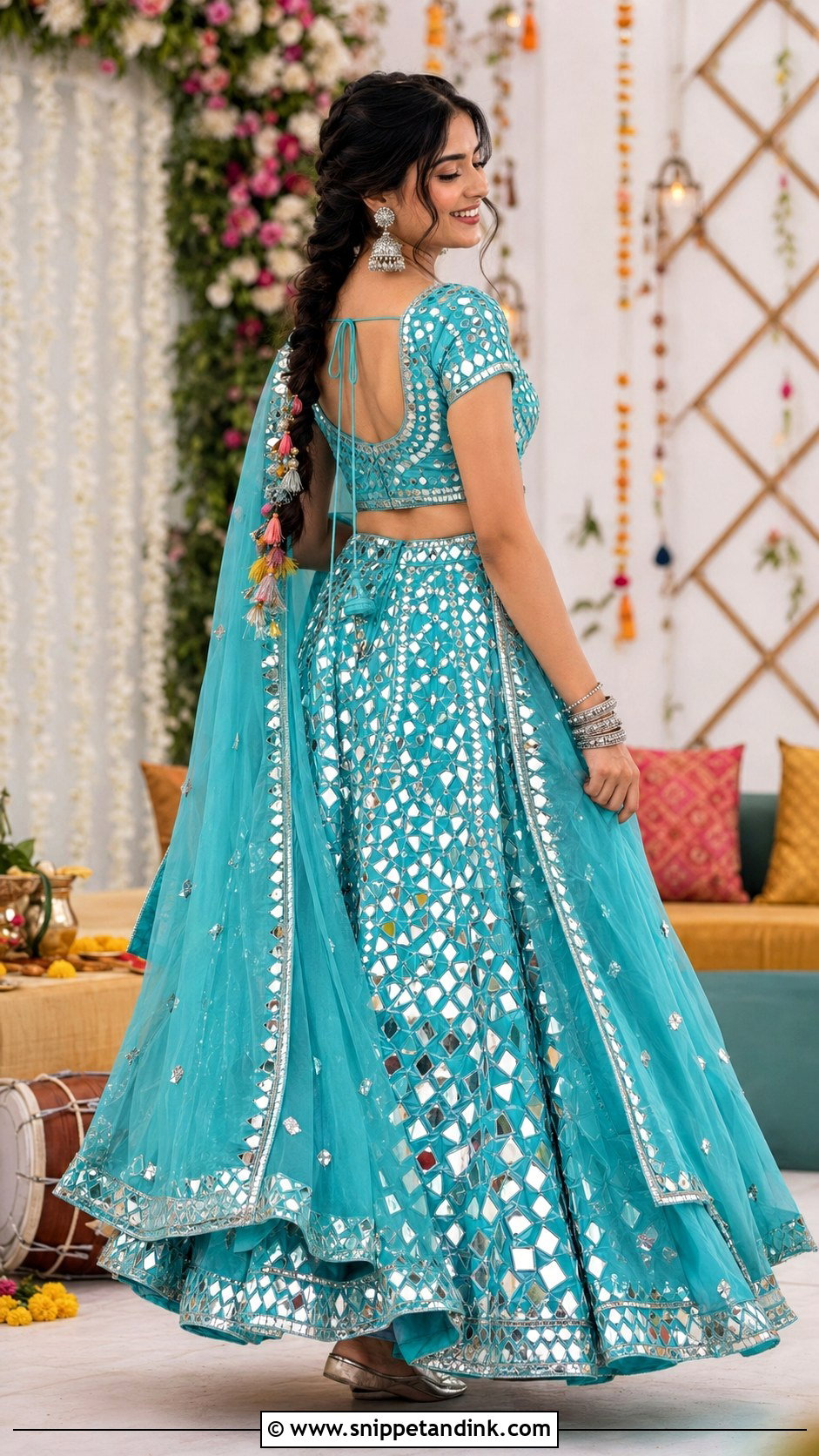 Mirror Work Lehenga Dholki Dress - Snippet and Ink - 20 Dholki Dress for Bride Ideas