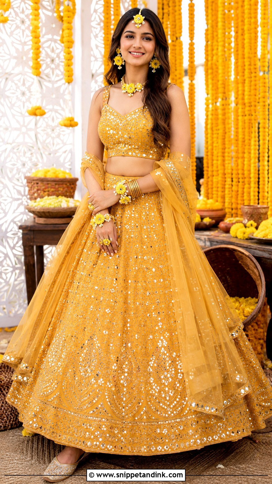 Mirror Work Lehenga For Haldi - Snippet and Ink - 25 Haldi Ka Dress Ideas