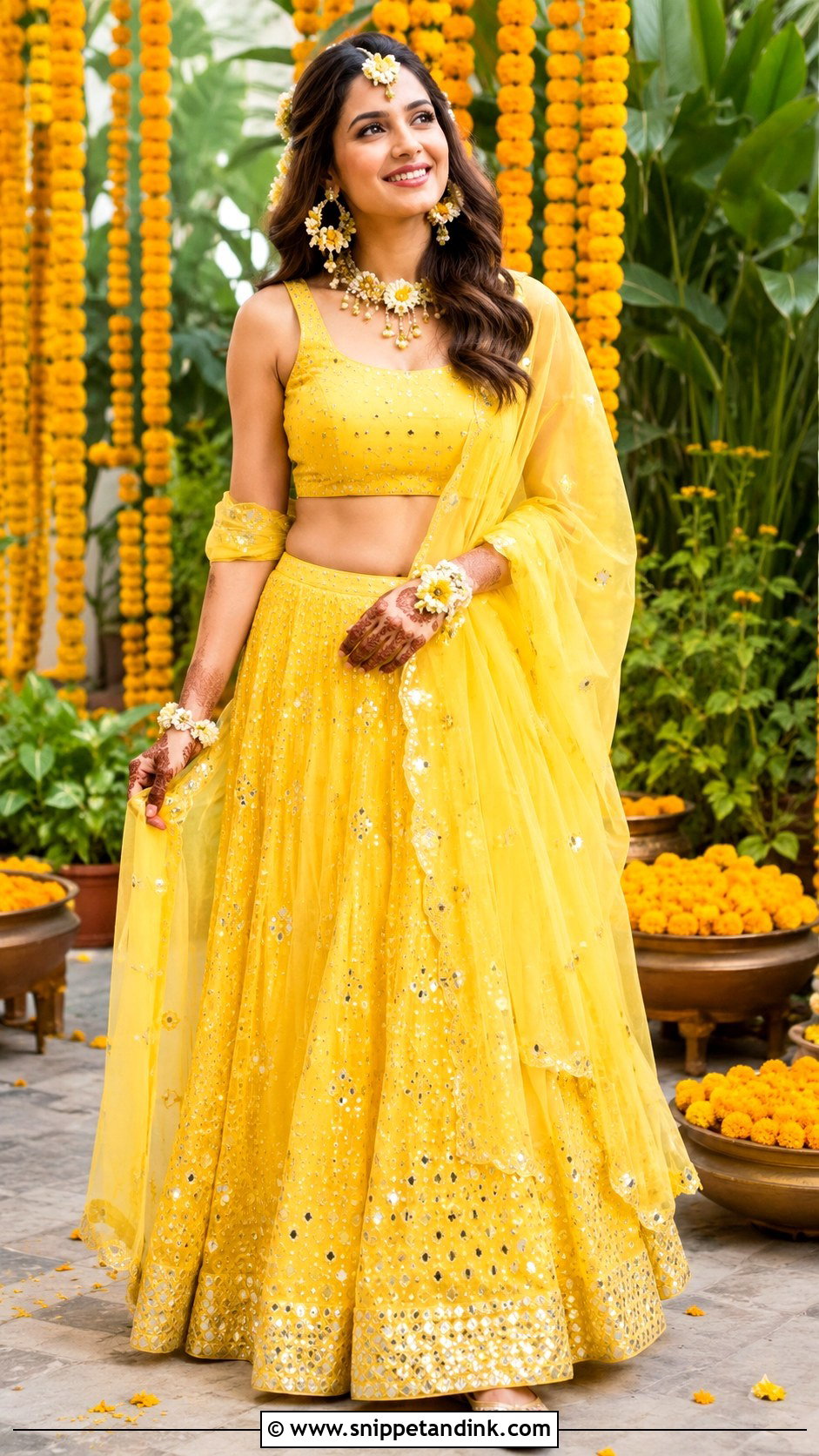 Mirror Work Lehenga For Haldi - Snippet and Ink - 25 Indian Haldi Outfit Ideas