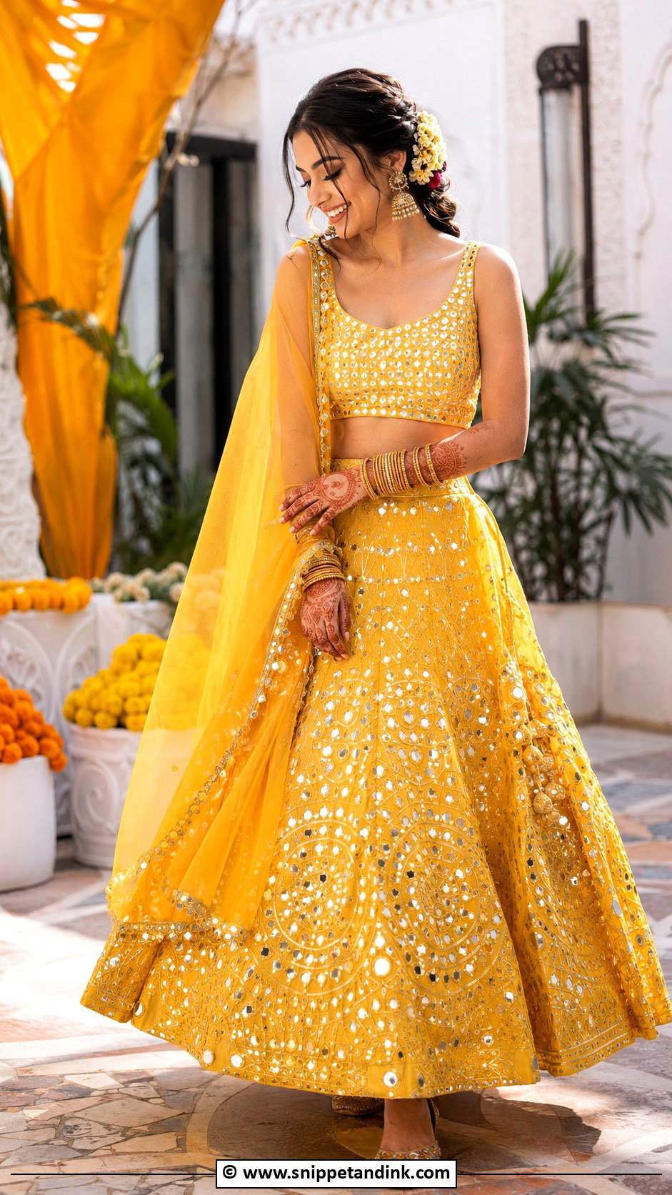 Mirror Work Lehenga For Haldi Bride - Snippet and Ink - 30 Haldi Bridal Outfit Ideas