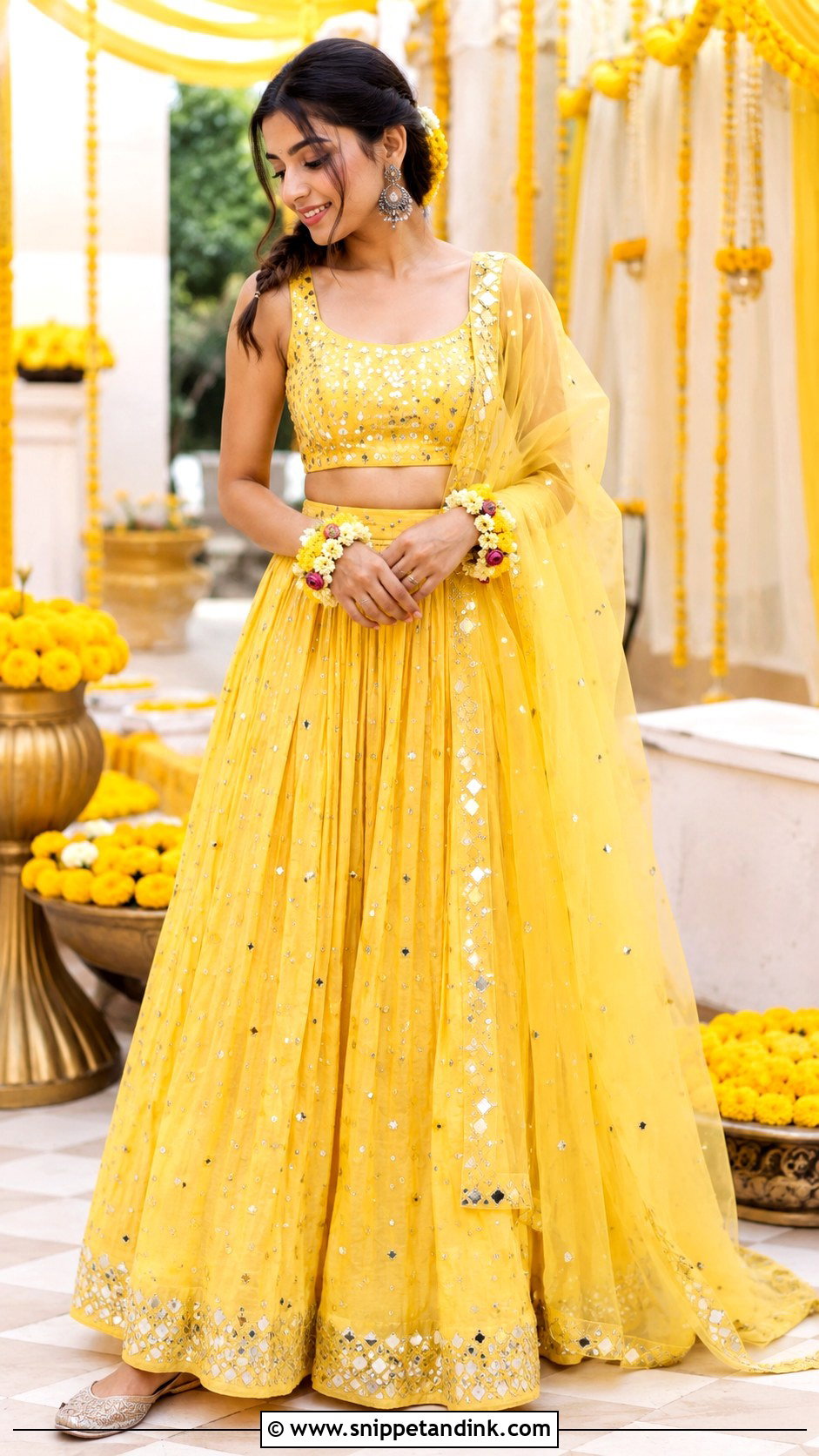 Mirror Work Lehenga For Haldi Function - Snippet and Ink - 30 Haldi Function Outfit Ideas