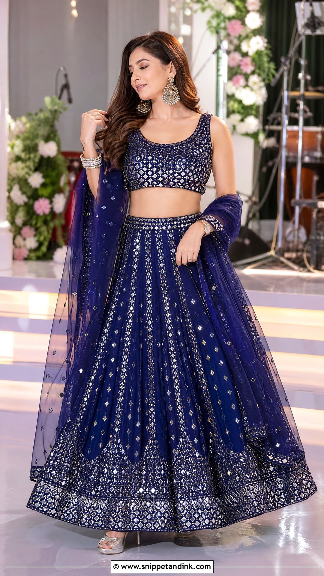 Mirror Work Lehenga For Hindu Wedding Sangeet - Snippet and Ink - 20 Hindu Wedding Outfit Ideas