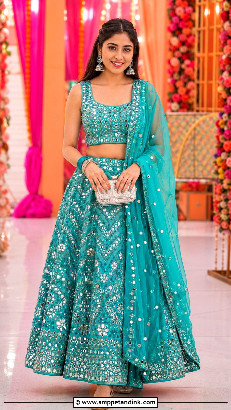 Mirror Work Lehenga For Indian Sangeet - Snippet and Ink - 20 Indian Sangeet Outfit Ideas