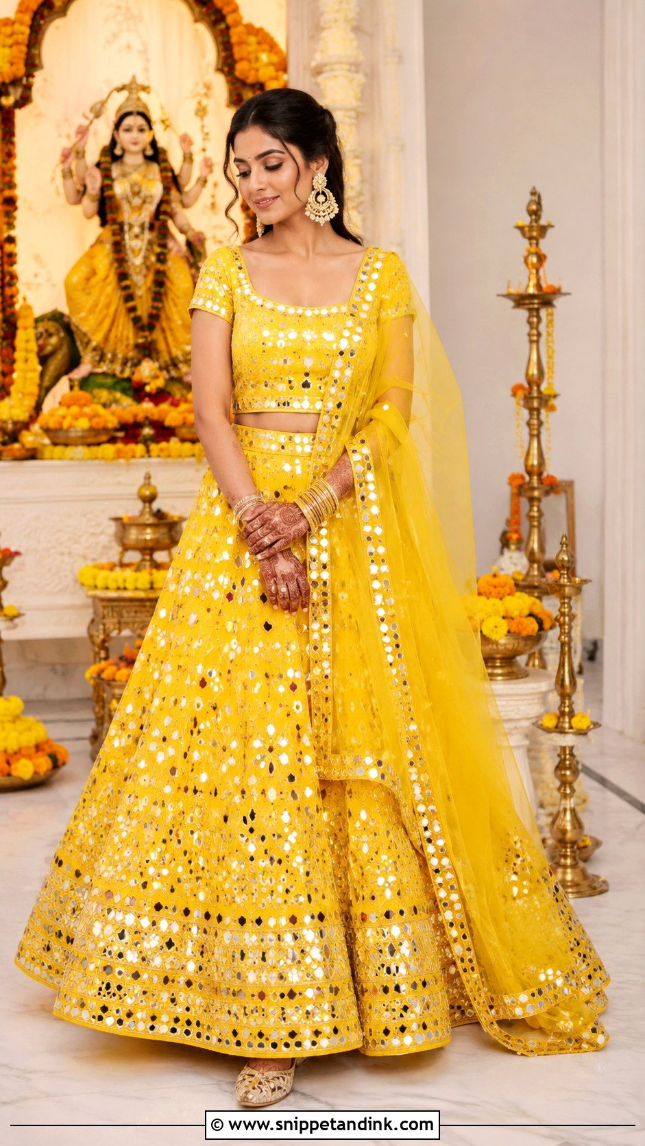 Mirror Work Lehenga For Mata Pujan Bride - Snippet and Ink - 25 Mata Pujan Dress for Bride Ideas