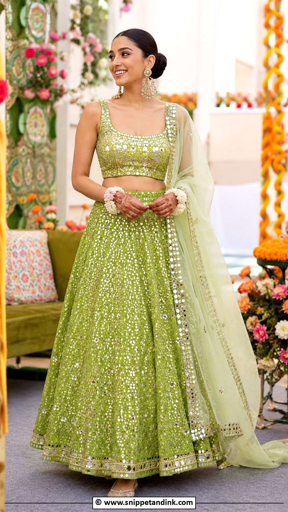 Mirror Work Lehenga For Mehandi - Snippet and Ink - 30 Mehandi Outfits Brides