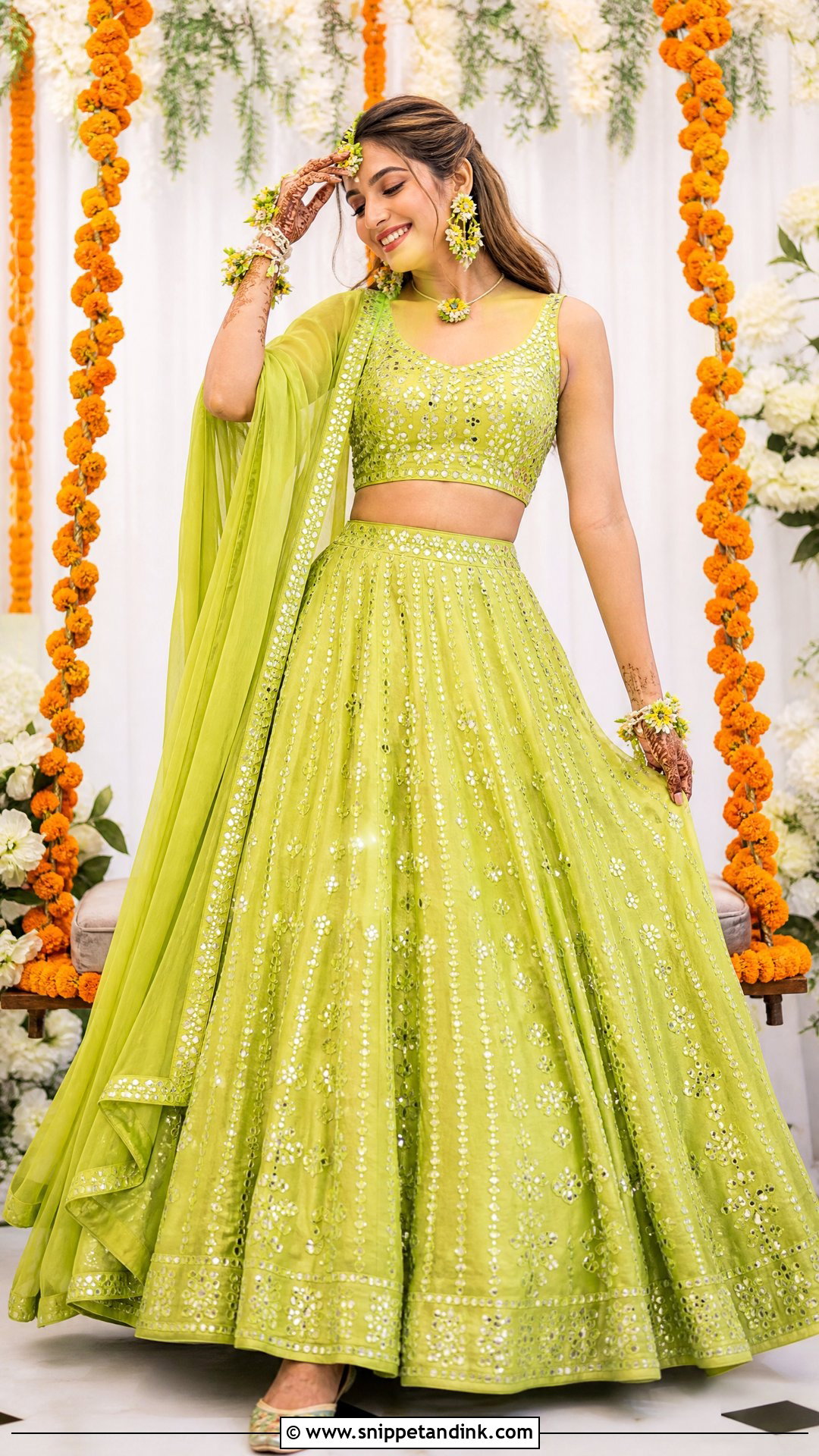 Mirror Work Lehenga For Mehendi Bride - Snippet and Ink - 25 Simple Mehendi Outfits for Bride