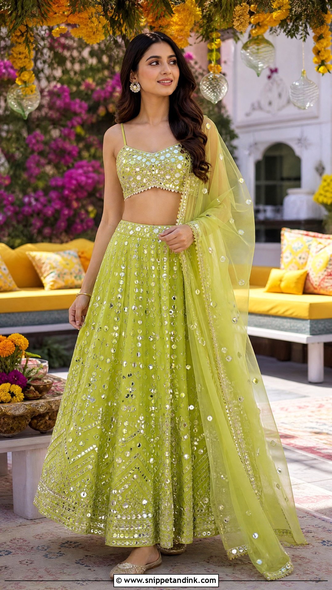 Mirror Work Lehenga For Mehendi Function - Snippet and Ink - 25 Mehendi Function Outfit Ideas