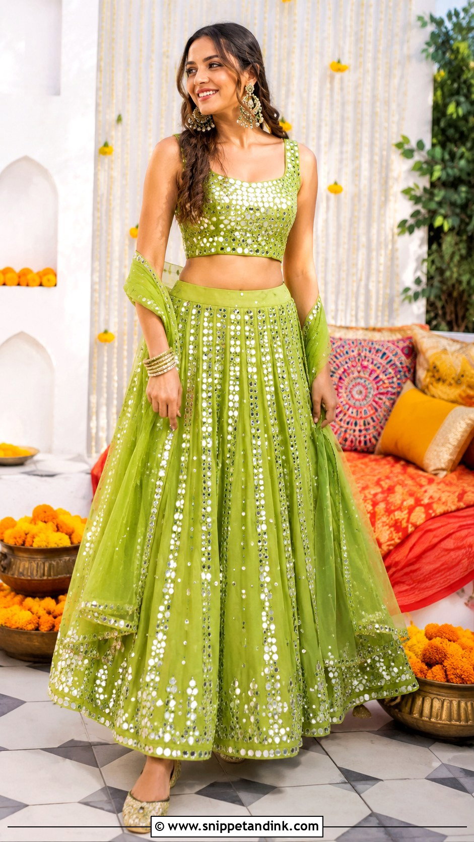 Mirror Work Lehenga For Mehendi Function - Snippet and Ink - 25 Dress for Mehendi Function Ideas
