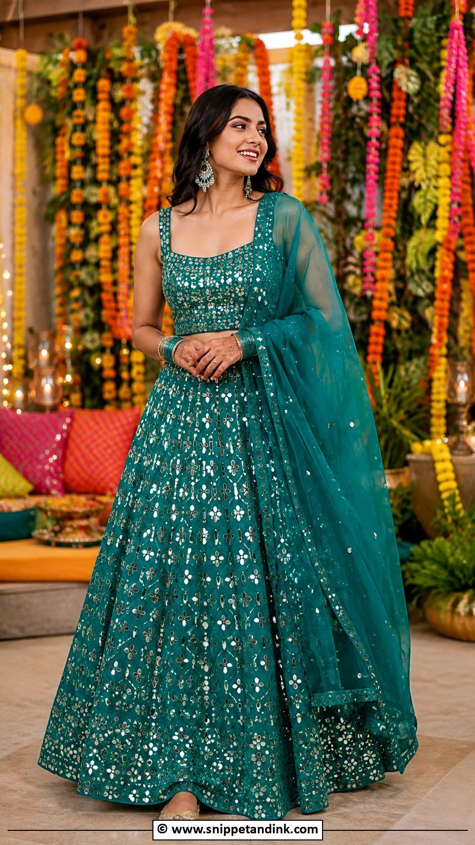Mirror Work Lehenga For Mehndi - Snippet and Ink - 25 Haldi Mehndi Outfit Ideas
