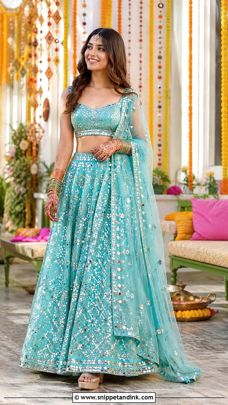 Mirror Work Lehenga For Mehndi Function - Snippet and Ink - 25 Mehndi Function Dress Ideas