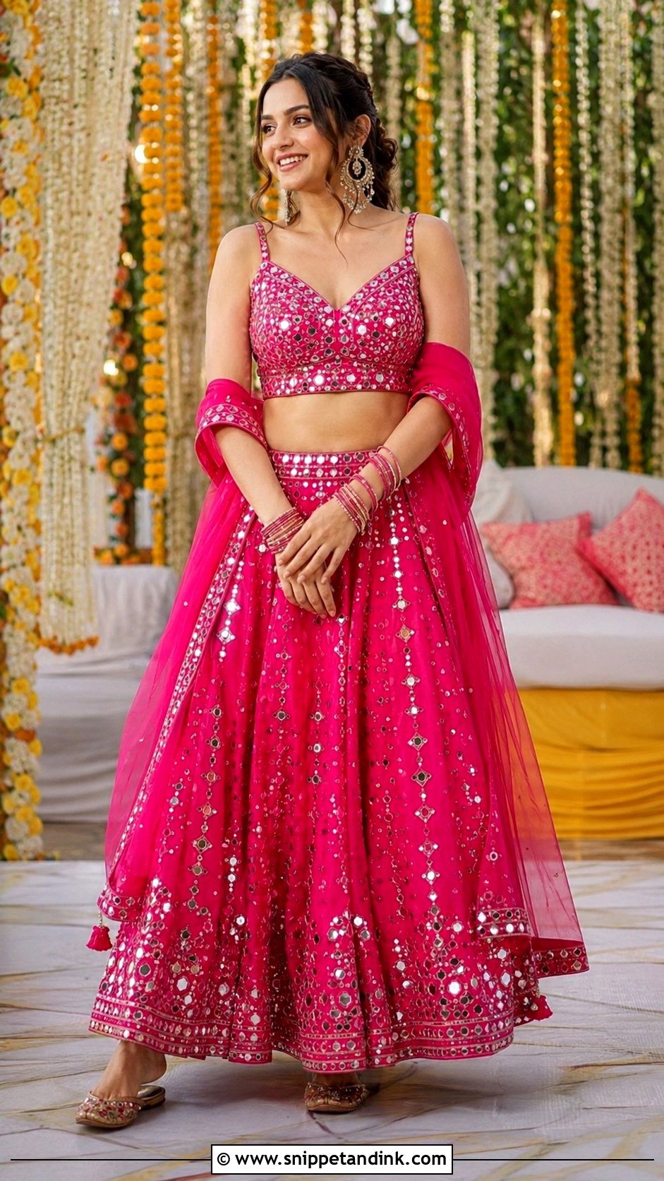 Mirror Work Lehenga For Mehndi Function - Snippet and Ink - 25 Dress for Mehndi Function Ideas