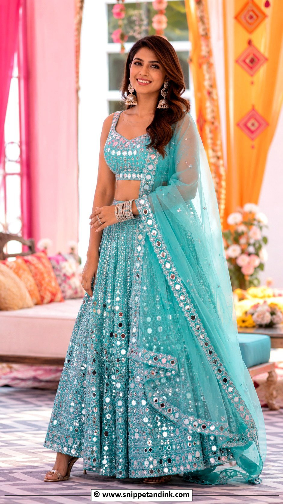 Mirror Work Lehenga For Roka Ceremony - Snippet and Ink - 35 Roka Ceremony Outfits