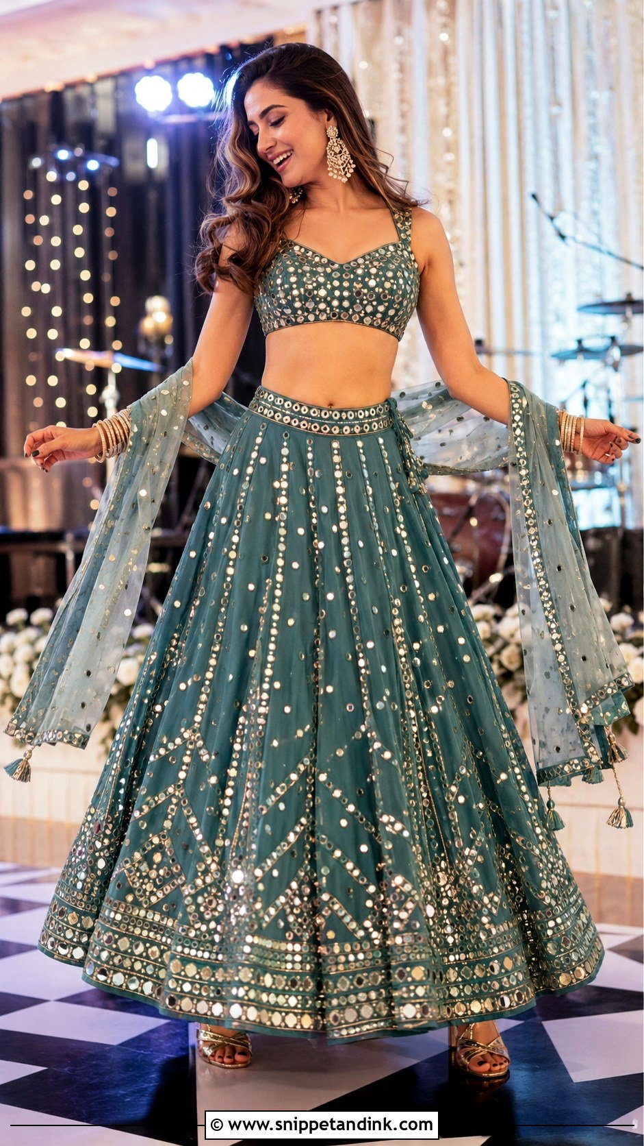 Mirror Work Lehenga For Sangeet - Snippet and Ink - 25 Indian Sisters Wedding Dress Ideas