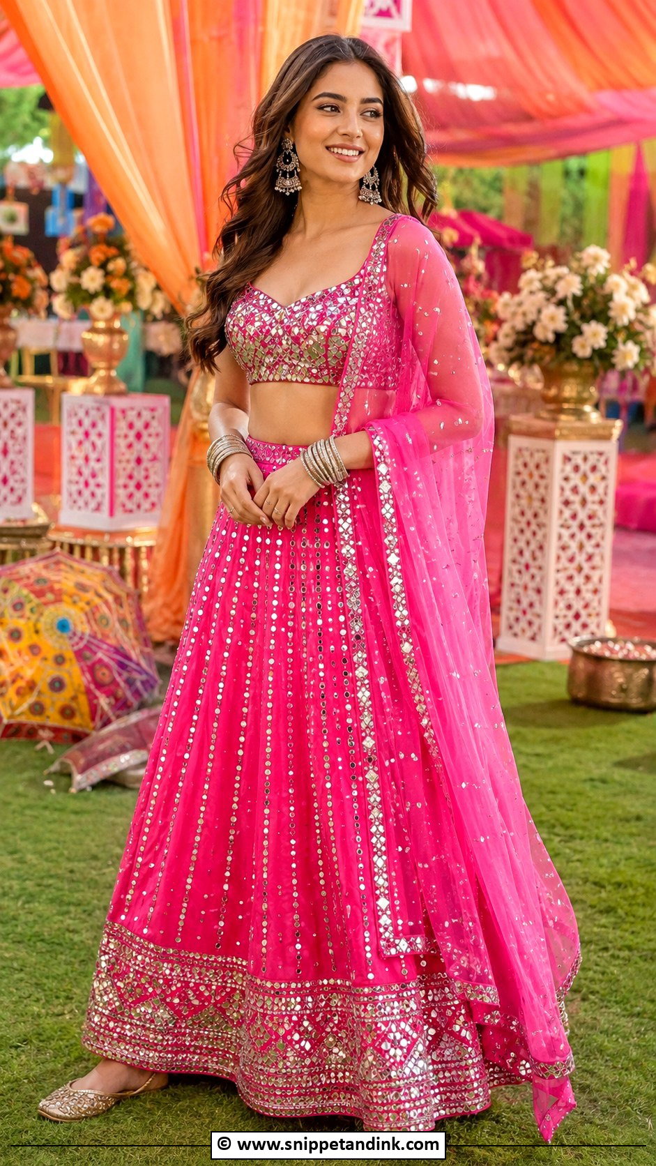 Mirror Work Lehenga For Sangeet Night - Snippet and Ink - 35 Sangeet Night Outfit Ideas