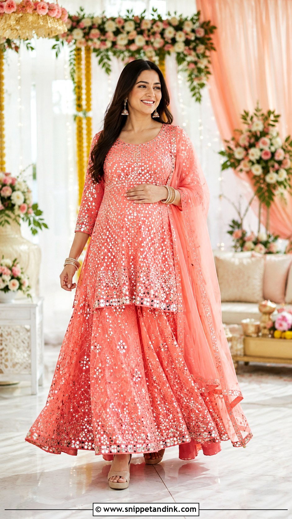 Mirror Work Lehenga Godh Bharai Outfit - Snippet and Ink - 25 Godh Bharai Outfit Ideas