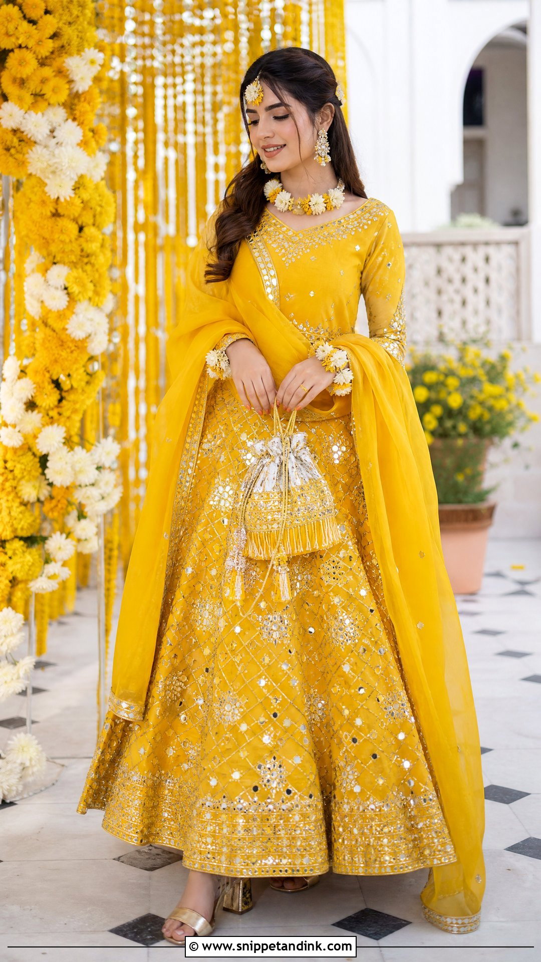 Mirror Work Lehenga Haldi Dress - Snippet and Ink - 20 Pakistani Haldi Dress Ideas