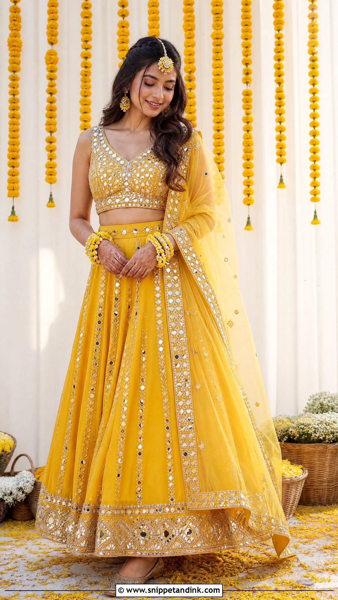 Mirror Work Lehenga Haldi Outfit - Snippet and Ink - 25 Simple Haldi Outfit for Bride Ideas