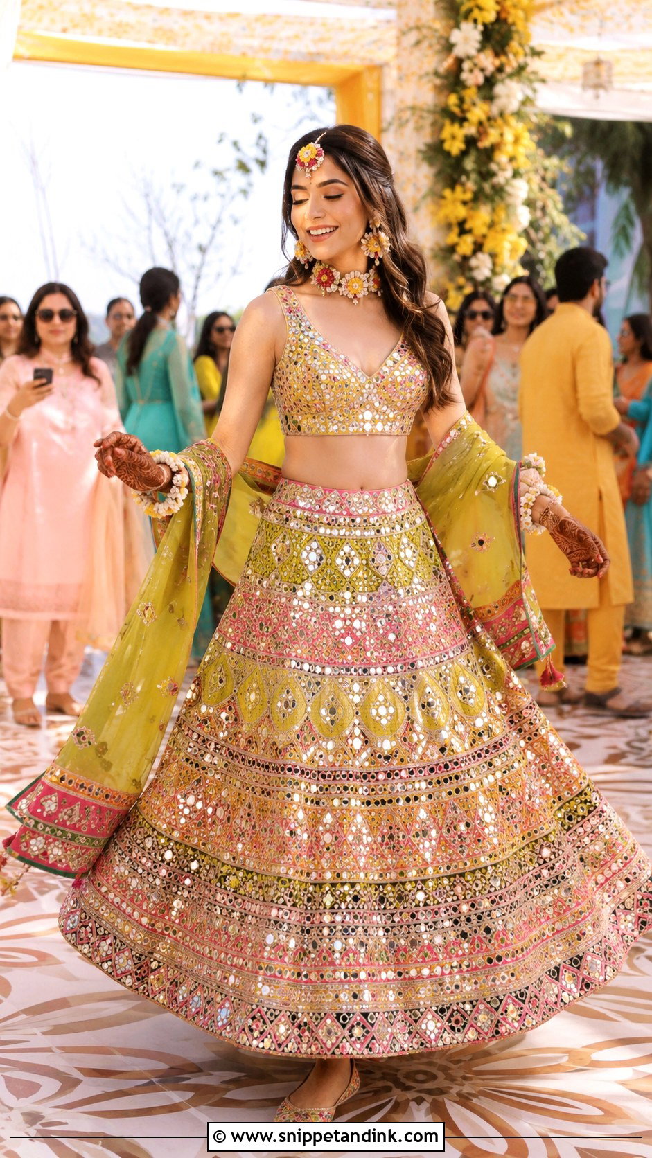 Mirror Work Lehenga Mehandi Outfit - Snippet and Ink - 25 Indian Bridal Mehandi Outfits Brides