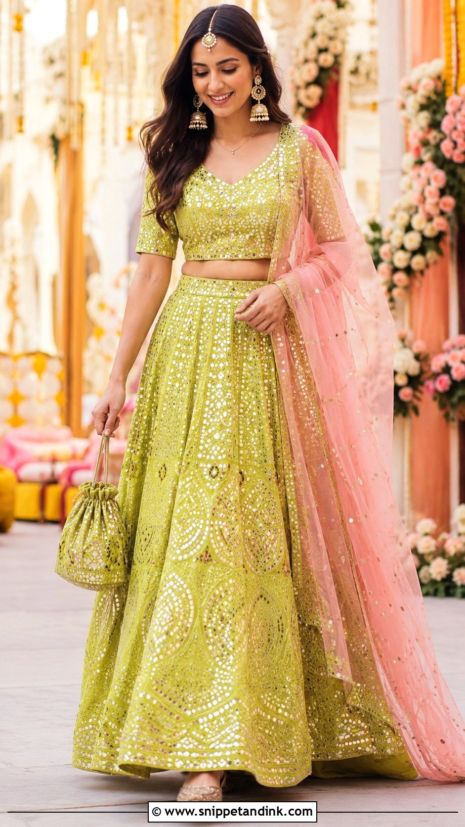 Mirror Work Lehenga Mehendi Dress - Snippet and Ink - 20 Dress for Mehendi Ideas