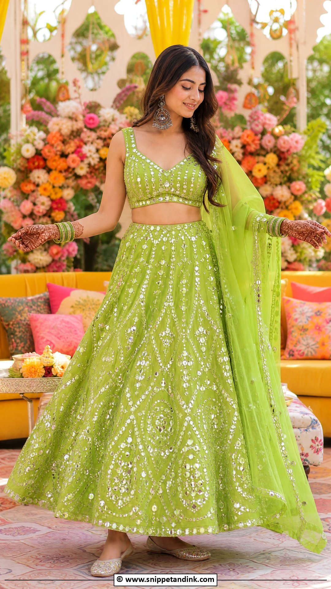 Mirror Work Lehenga Mehendi Outfit - Snippet and Ink - 35 Mehendi Outfits for Bride