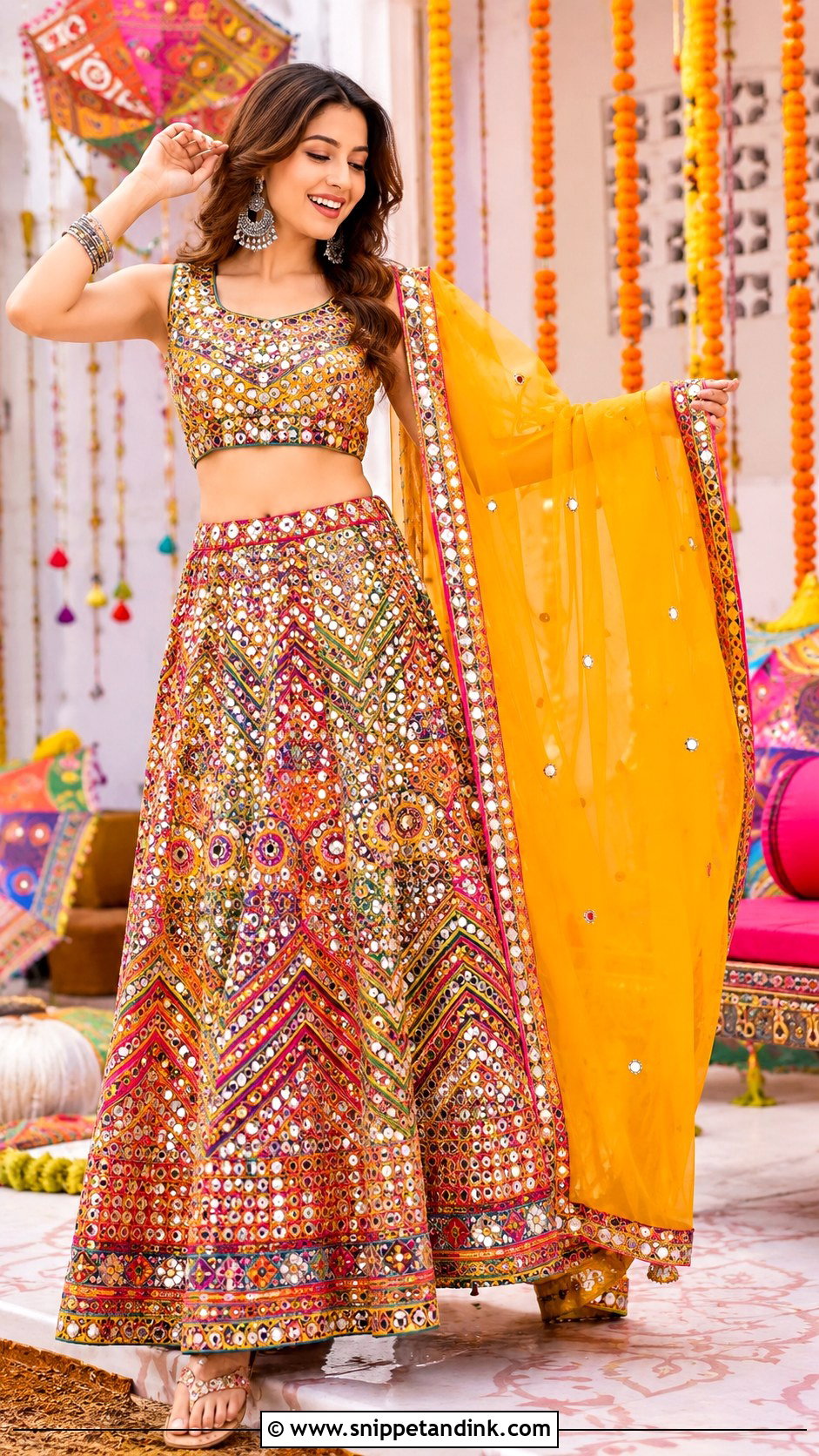 Mirror Work Lehenga Outfit - Snippet and Ink - 30 Pakistani Wedding Outfits Sisters