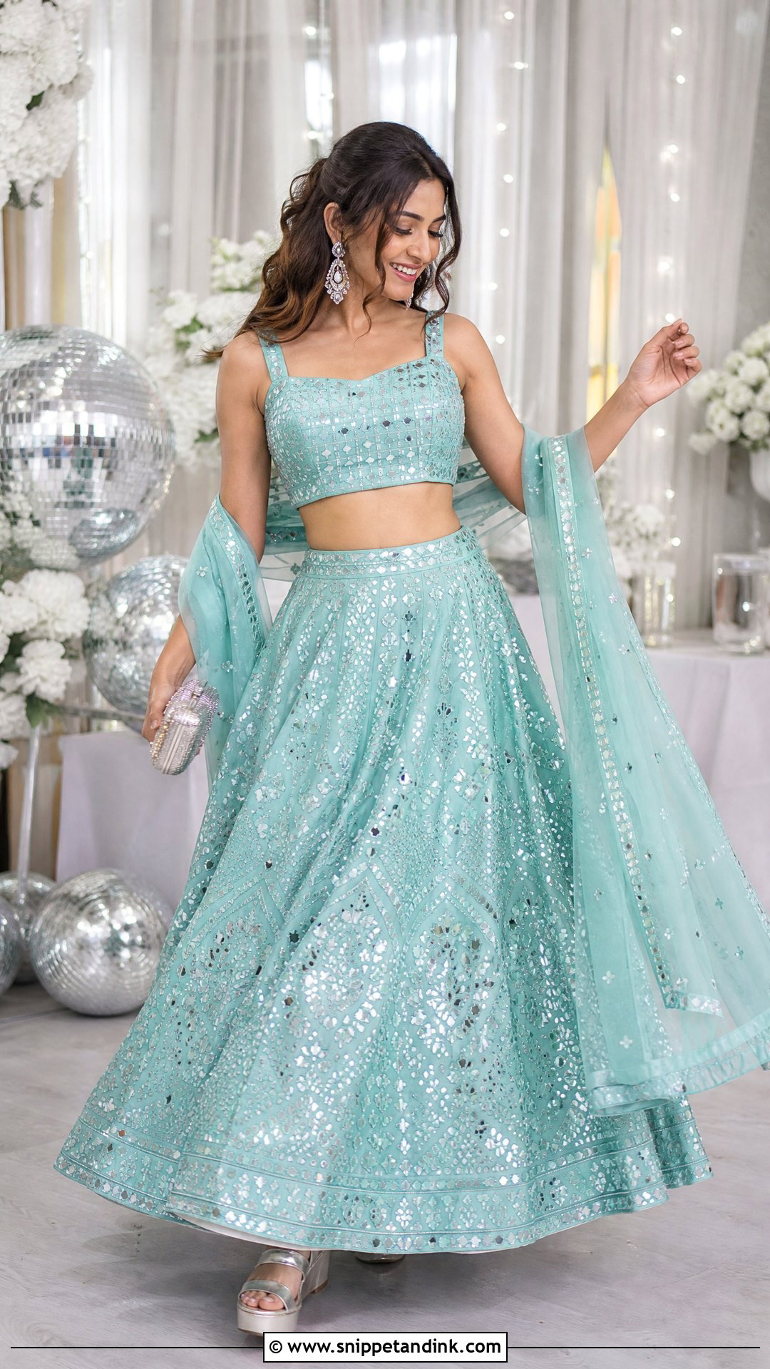 Mirror Work Lehenga Wedding Look - Snippet and Ink - 20 Simple Indian Wedding Look Ideas