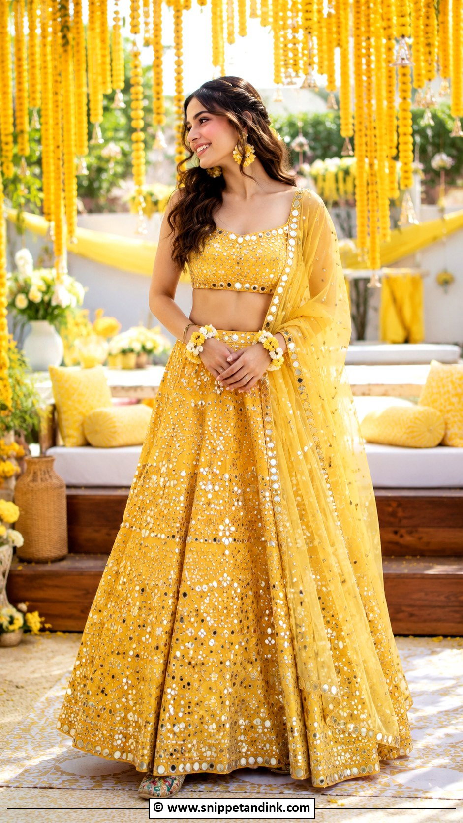 Mirror Work Lehenga for Haldi Bride - Snippet and Ink - 30 Unique Haldi Outfits for Bride