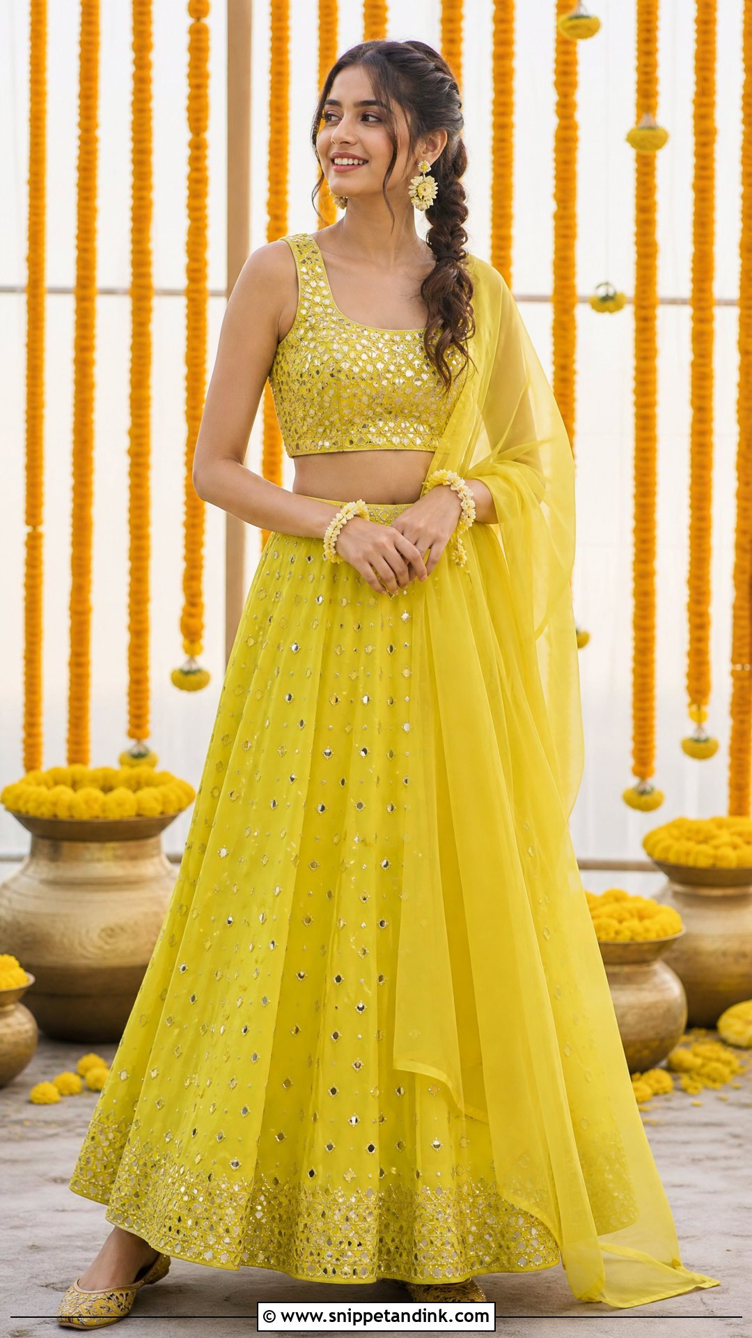 Mirror Work Lehenga for Haldi Ceremony - Snippet and Ink - 20 Haldi Ceremony Outfit for Sister Ideas