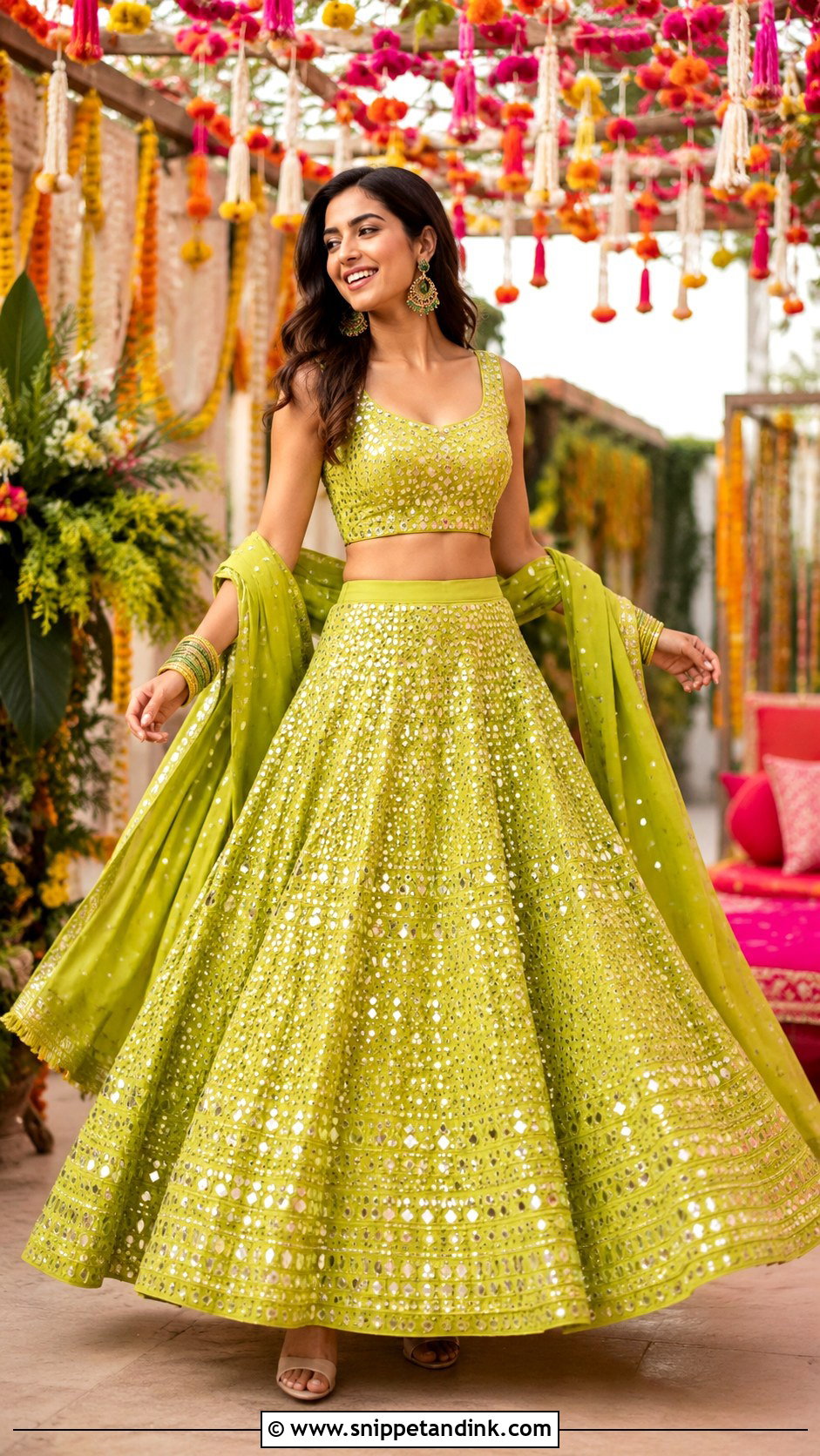 Mirror Work Lehenga for Mehendi Function - Snippet and Ink - 25 Outfit for Mehendi Function Ideas