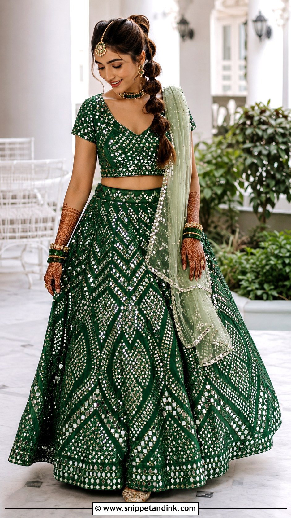 Mirror Work Lehenga for Mehendi - Snippet and Ink - 20 Haldi Mehendi Outfit for Bride Ideas